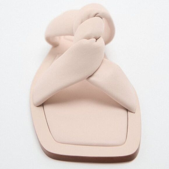 Zara Off White Crème Pink Flat Leather Sandals Shoes Size 8 - Picture 3 of 9